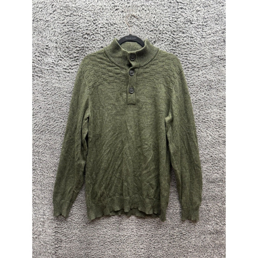 Criquet Baby Alpaca Knitted Henley Pullover Sweater Olive Green Mens Size L